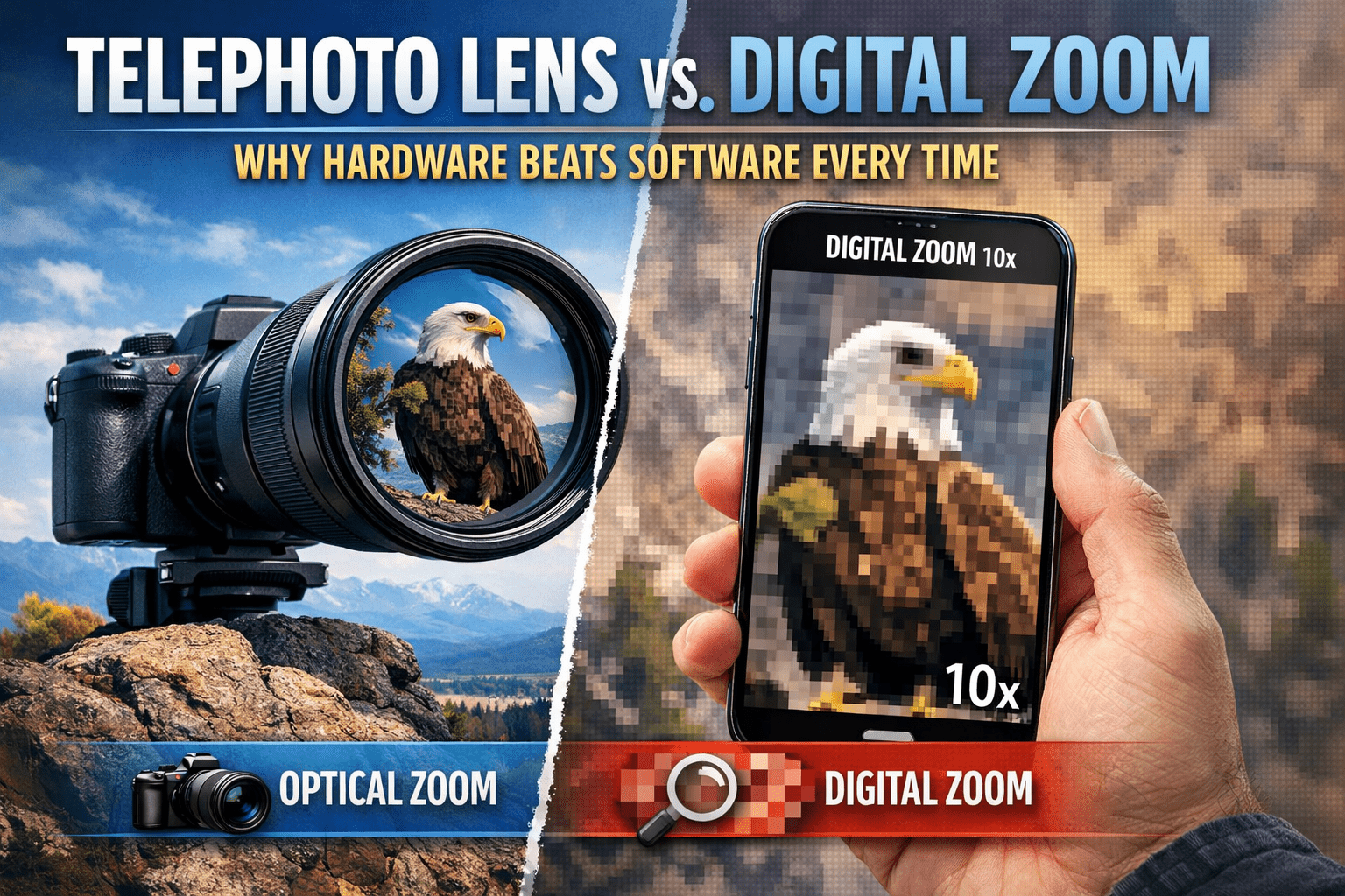 Telephoto Lens vs. Digital Zoom: Why Hardware Beats Software Every Time