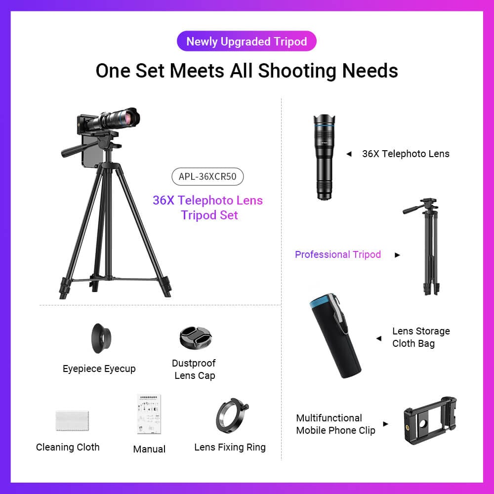 Enhanced 36x Smartphone Telephoto Lens Kit Mobile Photography Accessories APEXEL
