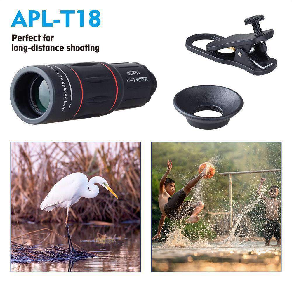 18X Telescope Fisheye Wide Angle Macro 4in1 Lens Kit with Tripod Clip for Phone APEXEL