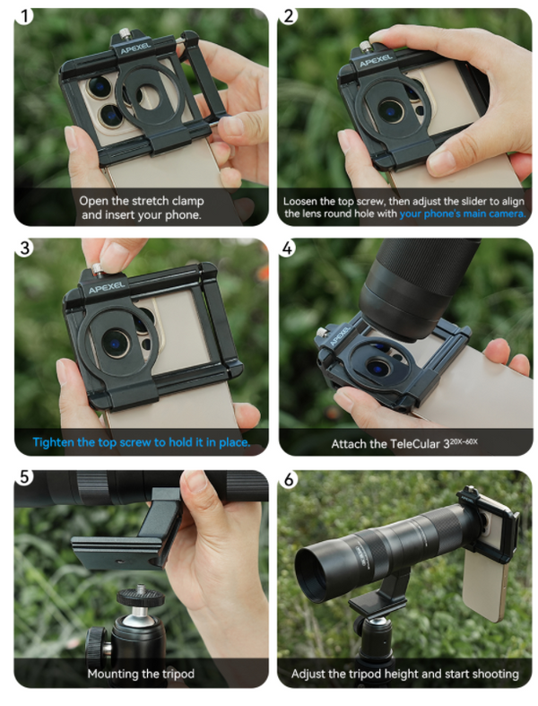 Apexel TeleCular 20-60X Telephoto Lens – step 1