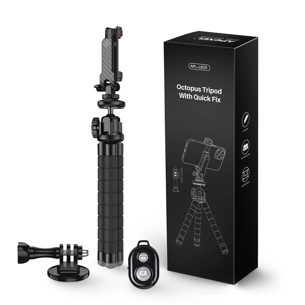 Flexible Octopus Tripod with Dual Cold Shoe Mounts and Quick Release Plate APEXEL 