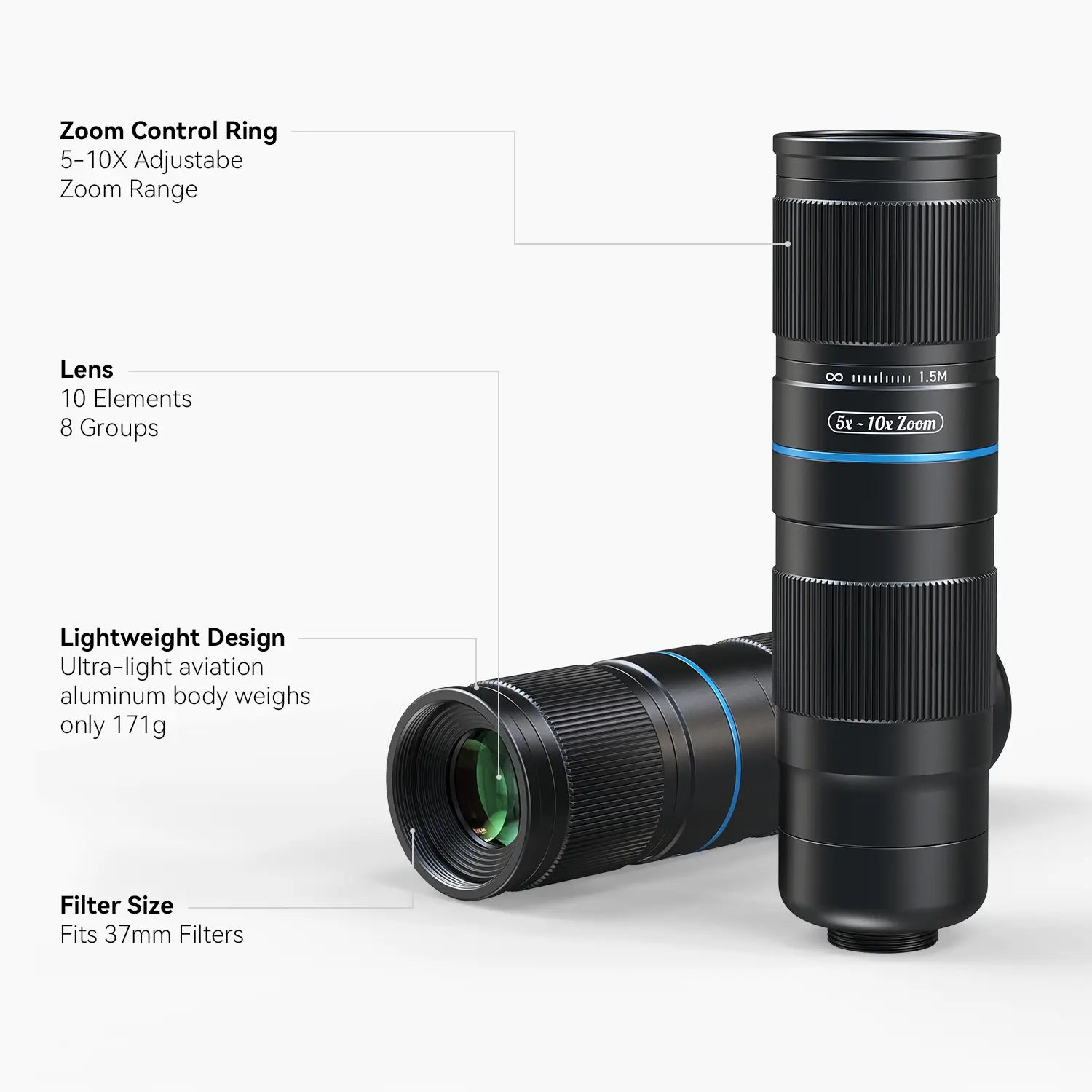 TeleZoom 5–10X zoomteleobjektiv Mobilt fotograferingstilbehør APEXEL