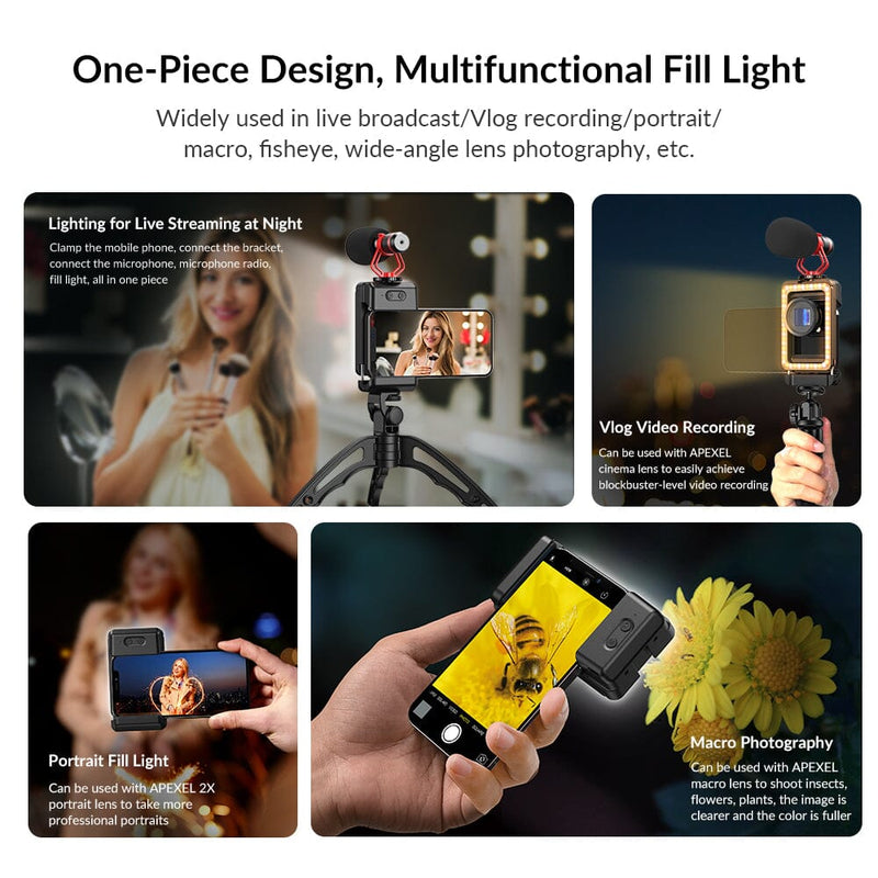 FL23 3-in-1 Phone Lens Clip with Patented Fill Light Mobile Photography Accessories APEXEL 