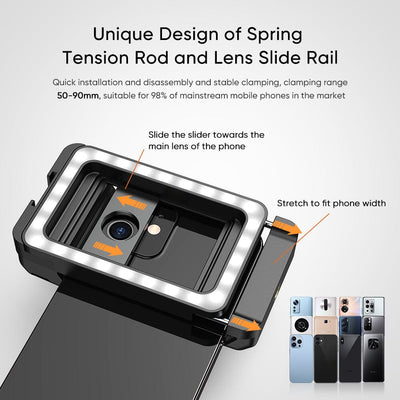 New 3 in 1 Mobile Phone Lens Clip and 100mm Macro Lens Kit with Fill Light APEXEL 