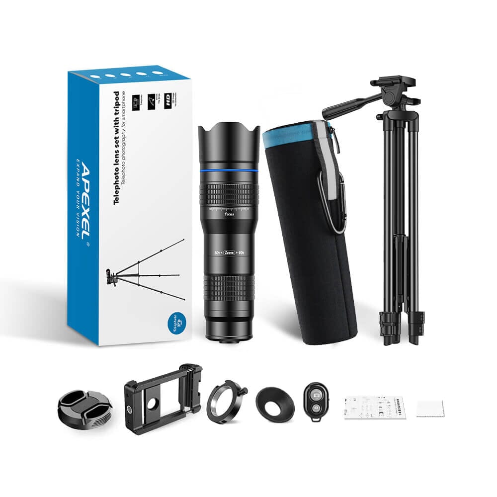 New Pro Zoom 20-40X Smartphone Telephoto Lens Kit APEXEL 20-40X Pro Zoom Standard Kit And Bluetooth remote 