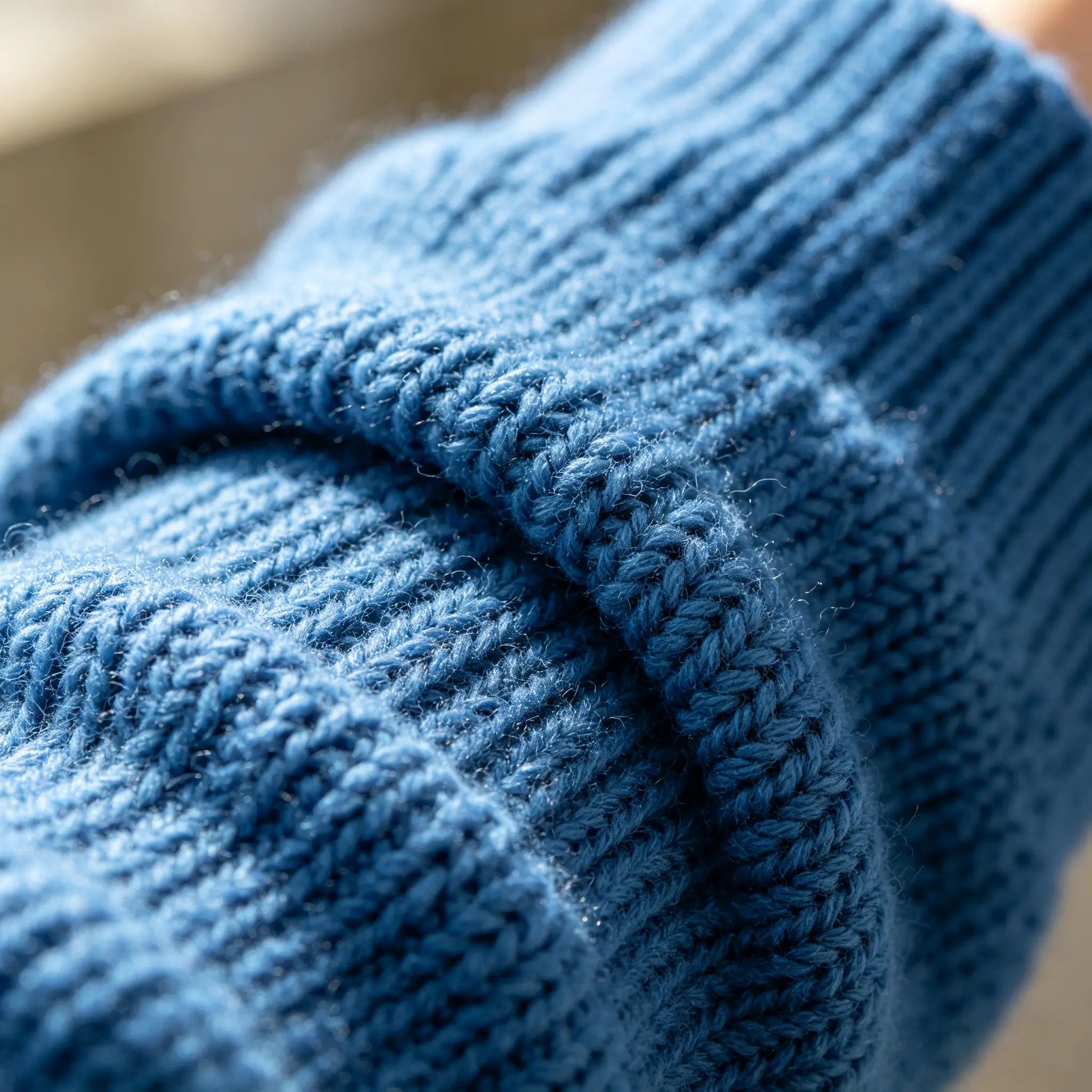 Close-up of a blue knitted fabric texture Shot on iPhone 13 Pro Max + APEXEL 100mm Ultra Macro