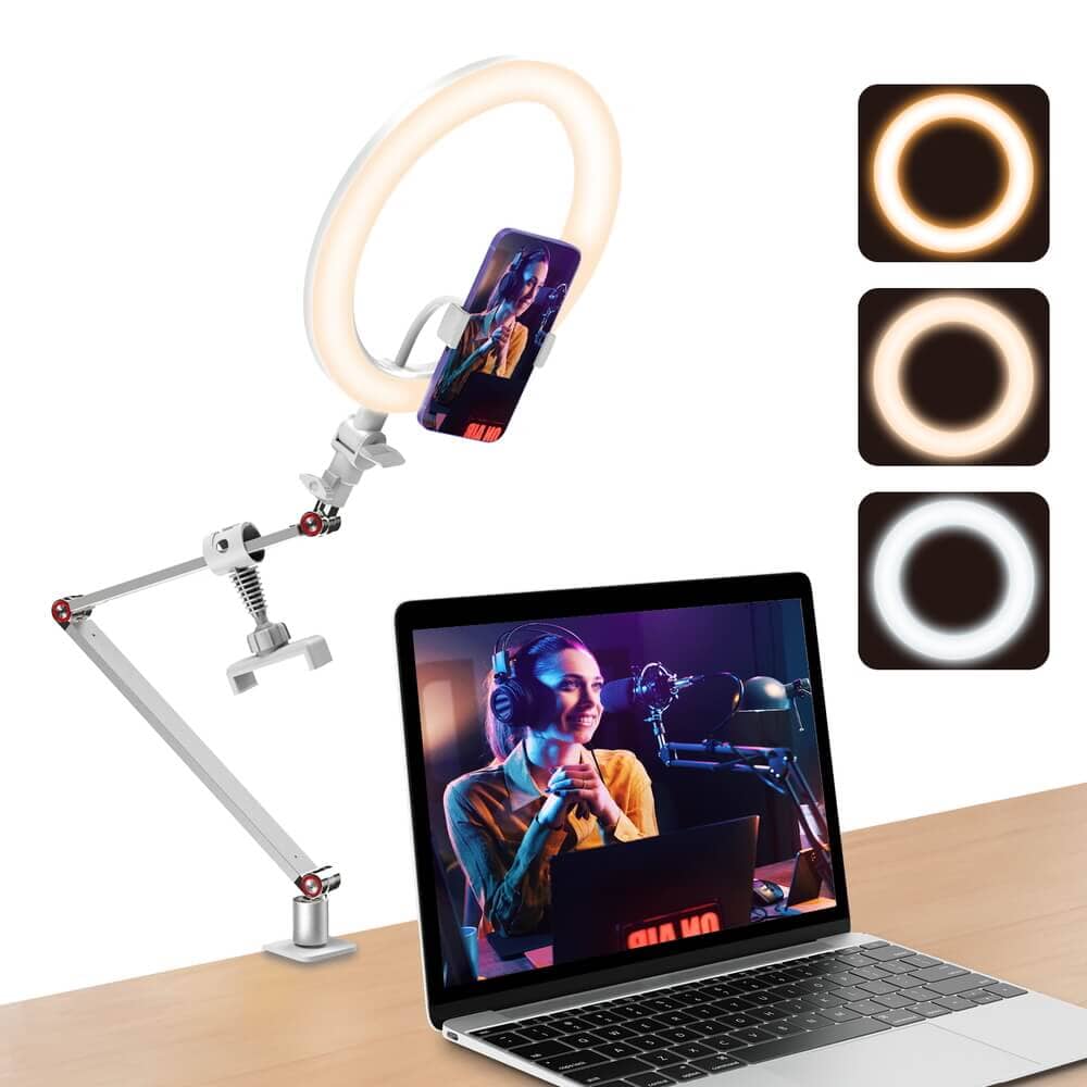 FL20 10 Inch Ring Light Foldable Portable with Stand and Phone Holder APEXEL White 