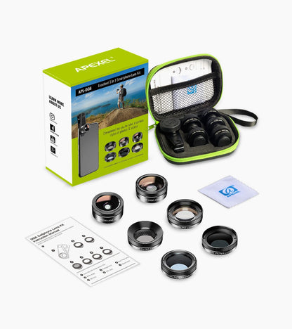 6-in-1-Telefonkamera-Objektiv-Set (Teleskop/Fisheye/Weitwinkel/Makro/Sternfilter und CPL) APEXEL