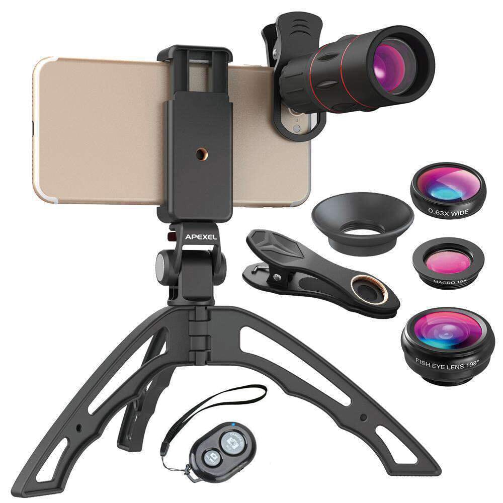 18X 4 in 1 Smartphone Lens Kit With Tripod Clip APEXEL Full 18X Lens Kit & Remote Shutter 