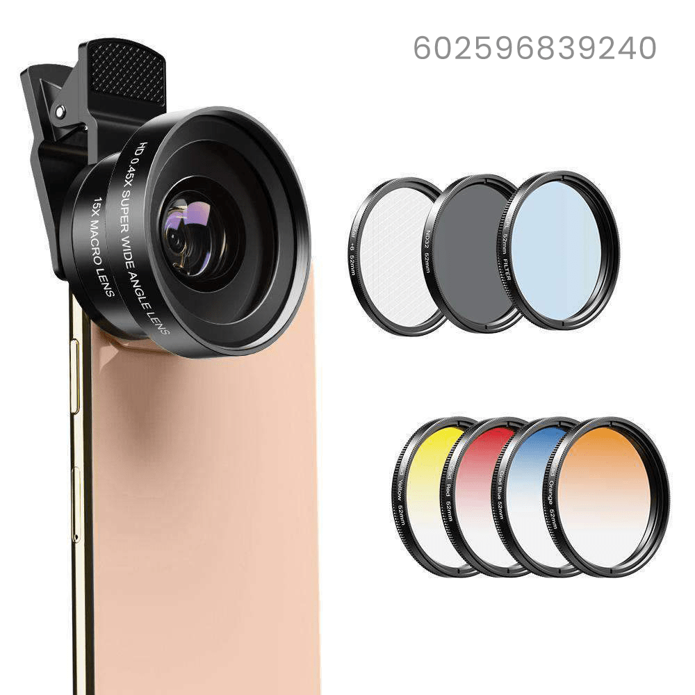 Phone Lens Kits 0.45X Super Wide Angle Macro 37/52mm CPL ND32 Grad Color Filter APEXEL 