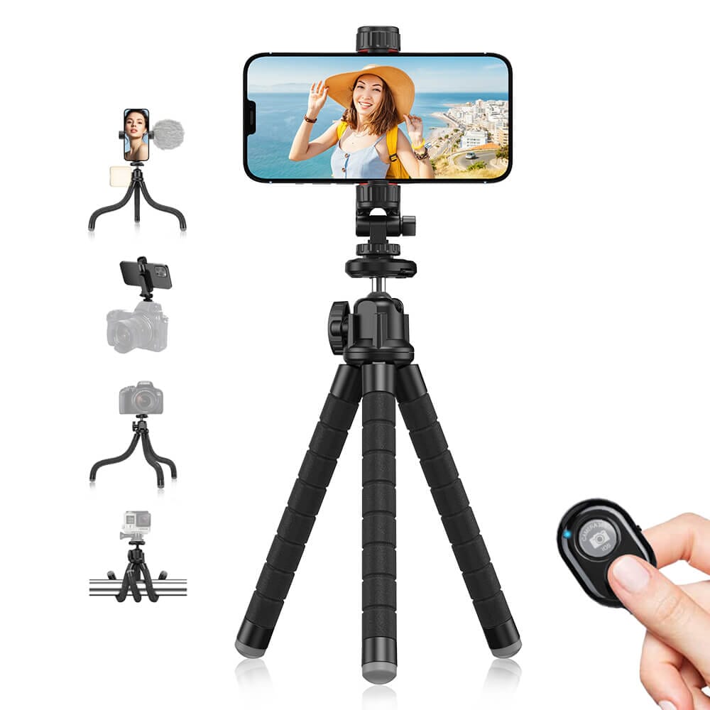 Flexible Octopus Tripod with Dual Cold Shoe Mounts and Quick Release Plate APEXEL 