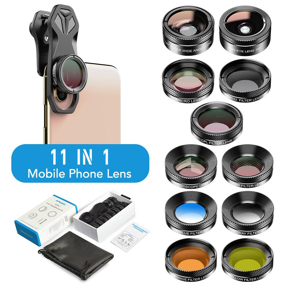 11 in 1 Cell Phone Camera Optical Filter Lens Kits With Clip APEXEL 