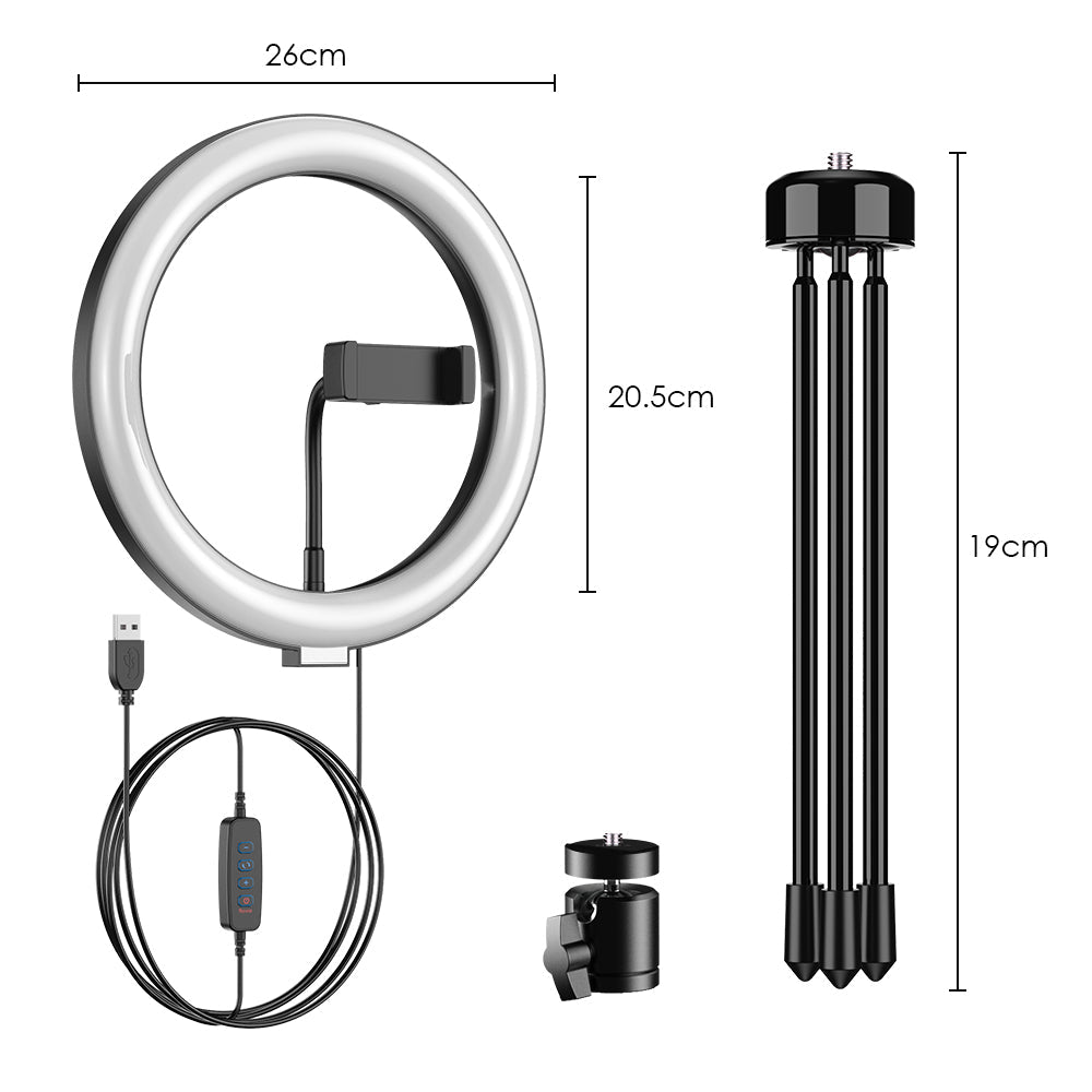 Apexel FL20 10 pouces LED Ring Light Lampe de bureau à bras