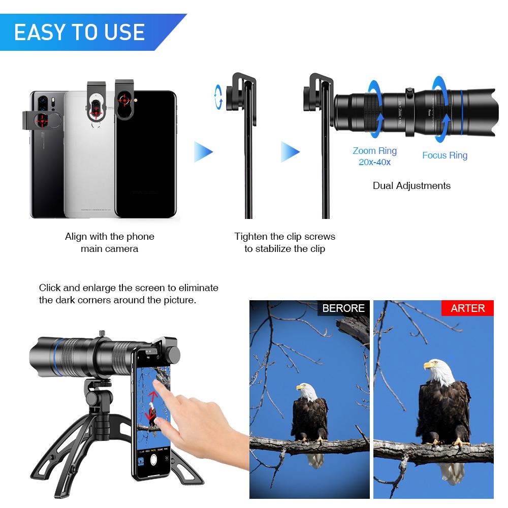 New Premium Mobile Adjustable Real 20-40X Zoom Telescope Lens Mobile Photography Accessories APEXEL 