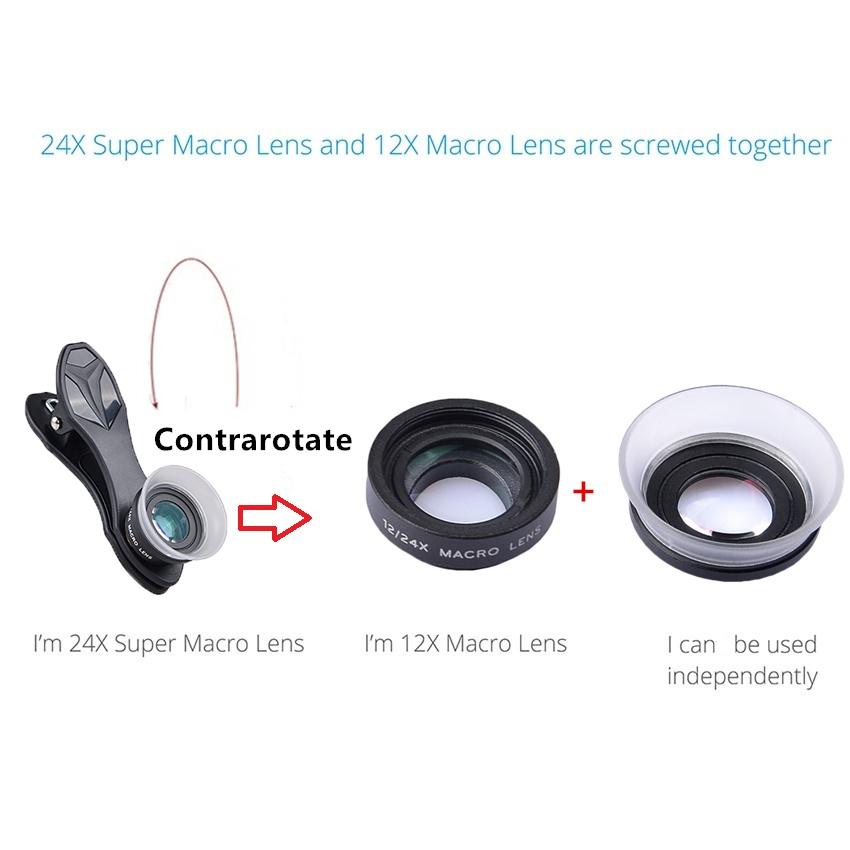 2 in 1 12x/24x Camera Macro Lens with Universal Clip for Mobile Phone APEXEL 