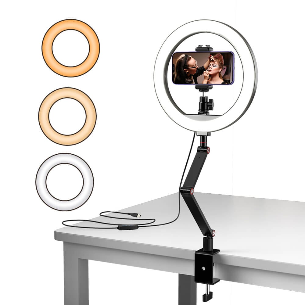 FL20 10 Inch Ring Light Foldable Portable with Stand and Phone Holder APEXEL - Black