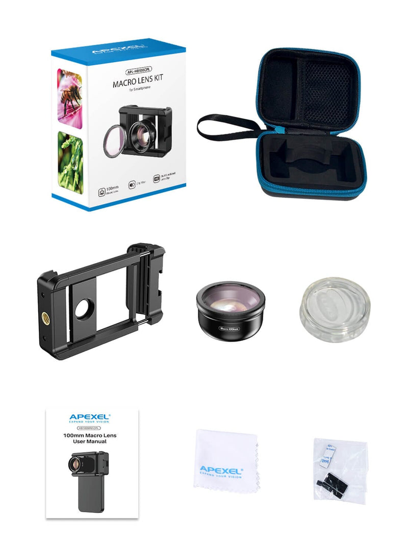 NEW 100mm Macro Phone Lens Kit with Multi-Function Lens Clip APEXEL 
