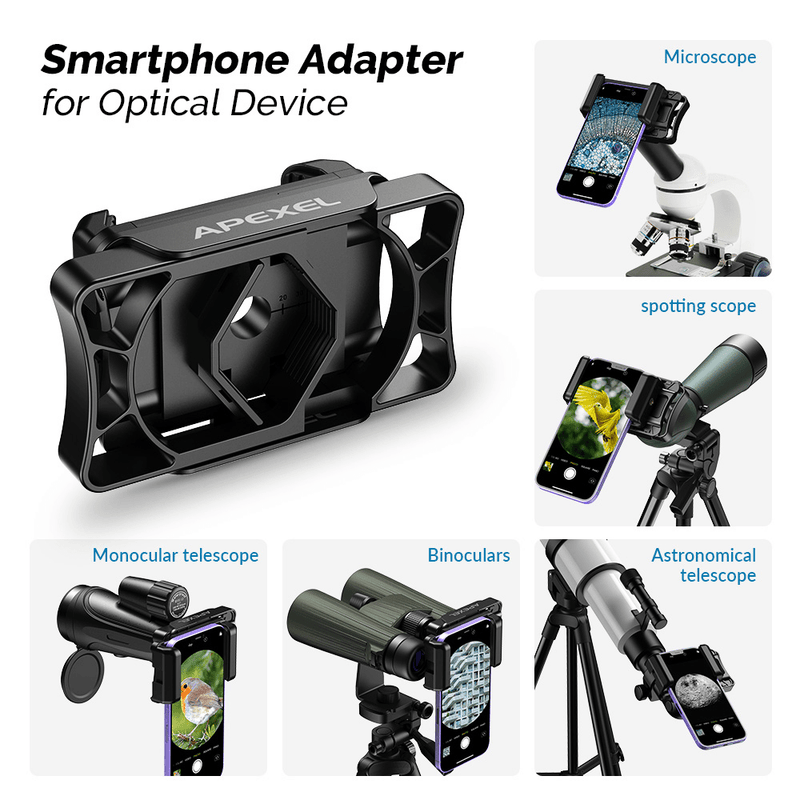 Apexel Universal Smartphone Adapter Holder Clip for Binoculars,Monoculars,Microscope,Telescope,Spotting Scopes Mobile Photography Accessories APEXEL 
