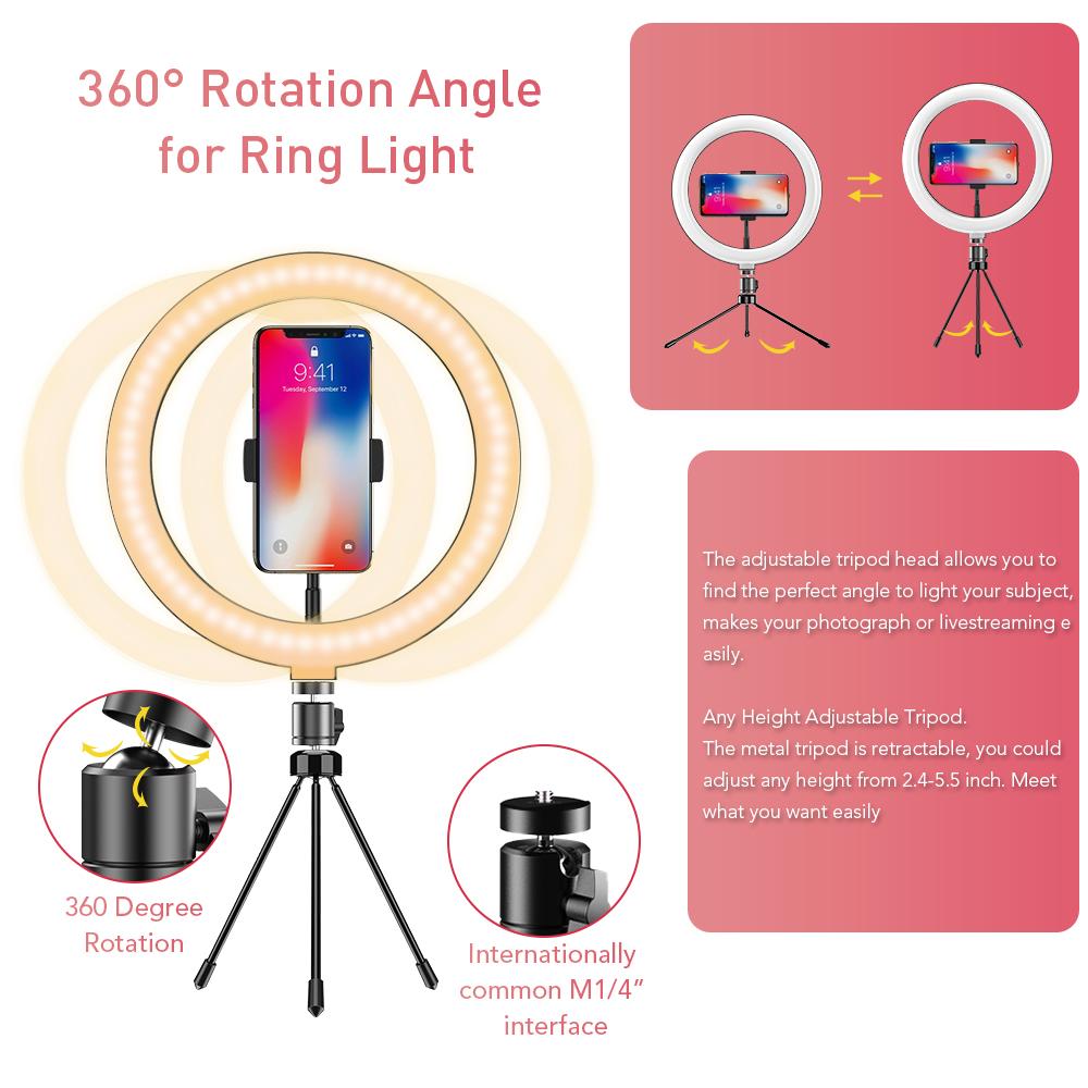 APEXEL 10" 26cm LED Selfie Circle Ring Light with Stand and Phone Holder APEXEL 