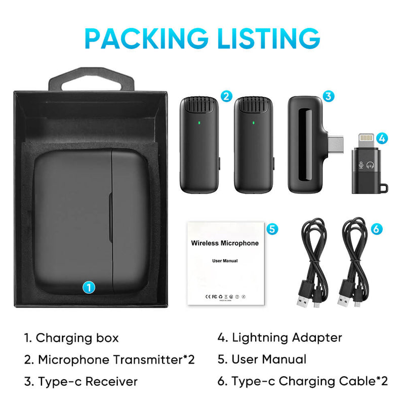 Apexel J13 3-In-1 Wireless Microphones with Smart Charging Case APEXEL 