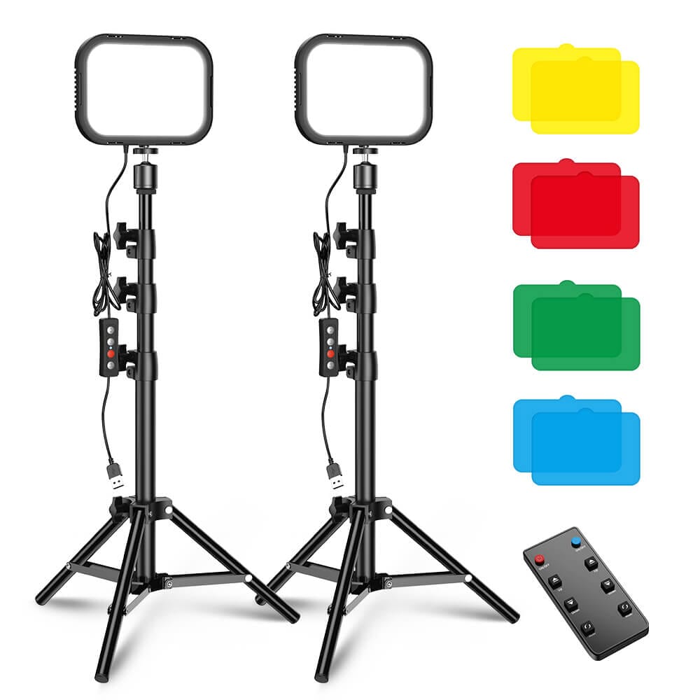 Apexel FL19 2Pcs Soft USB LED Video Portable Light Kit with Adjustable Tripod Stand and Color Filters APEXEL 