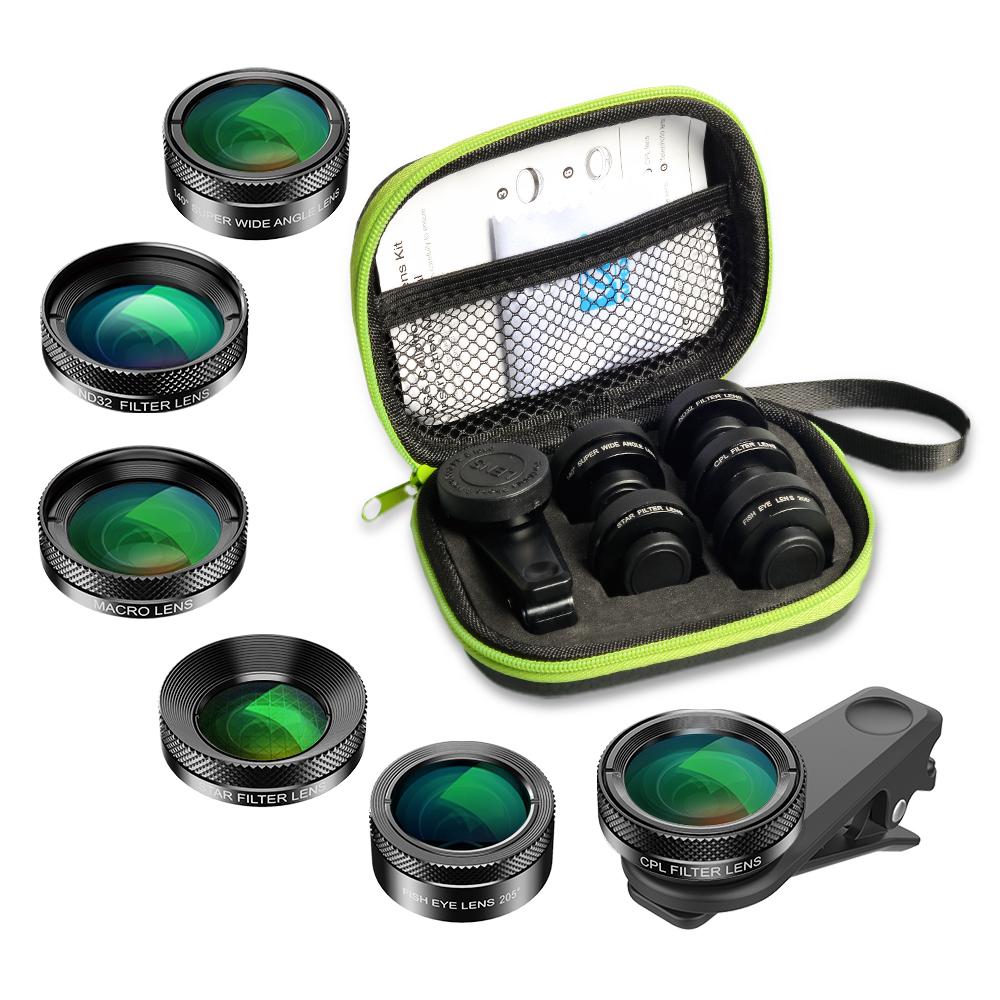 6 in 1 Phone Camera Lens Kit FishEye Wide Angle Macro CPL/Star Filter 2X Telescope APEXEL 