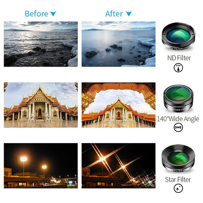 6 in 1 Phone Camera Lens Kit FishEye Wide Angle Macro CPL/Star Filter 2X Telescope APEXEL 