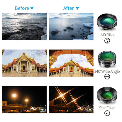 6-in-1 Handy-Kamera-Objektiv-Set, FishEye, Weitwinkel-Makro, CPL/Sternfilter, 2X-Teleskop, APEXEL