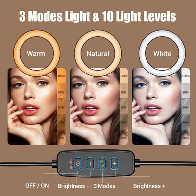 FL20 10 Inch Ring Light Foldable Portable with Stand and Phone Holder APEXEL - Black