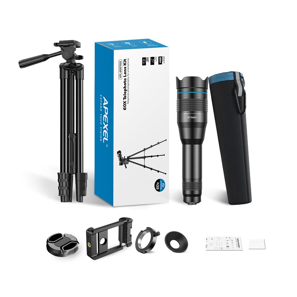 New Upgrade 60X Phone Telephoto Lens Kit Mobile Photography Accessories APEXEL APL-60XFR50 