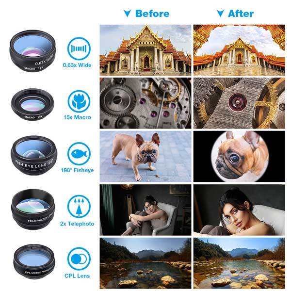 10 in 1 Phone Lens Kits Telephoto Fisheye Wide Angle Macro Kaleidoscope Star Radial CPL Flow Filter APEXEL 