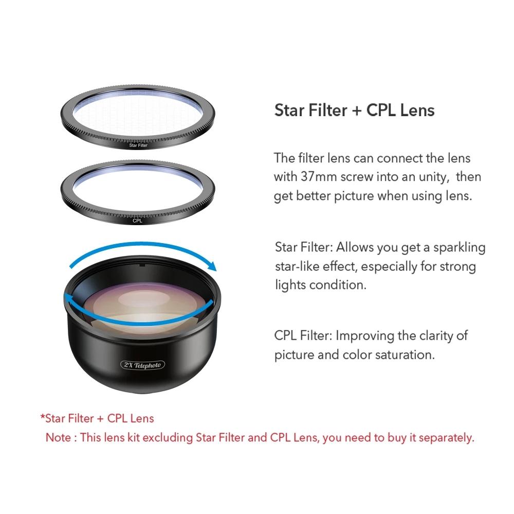 4K HD Professional 5 in 1 Lens Kit APEXEL HB5+CPL+Star Filter 