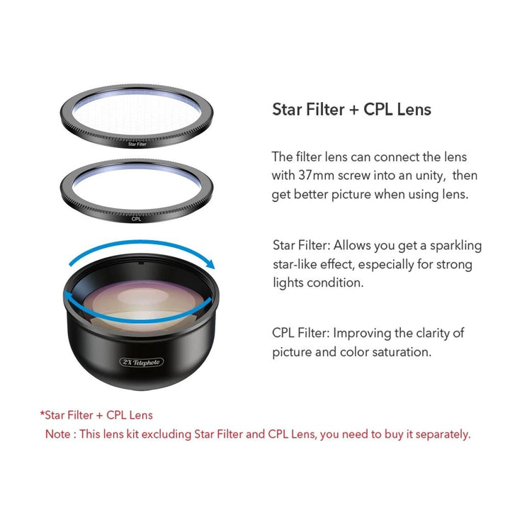 4K HD Professional 5 i 1 Lens Kit APEXEL HB5+CPL+Star Filter
