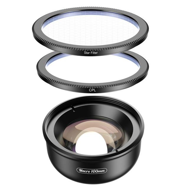 High Quality 100mm HD Phone Camera Super Macro Lens APEXEL Macro+CPL+Star Filter 