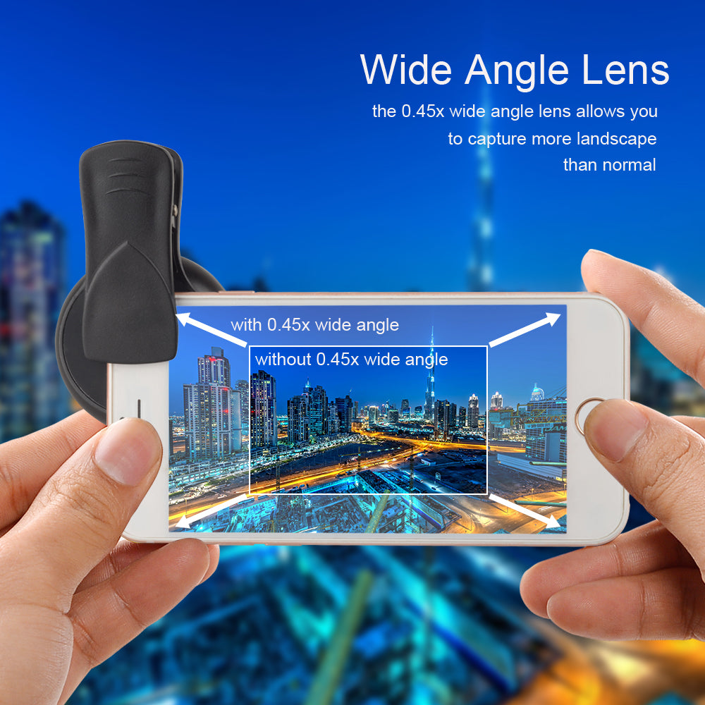 2 in 1 Clip-on Phone Camera Lens Kits 0.45X Super Wide Angle 12.5X Macro APEXEL 