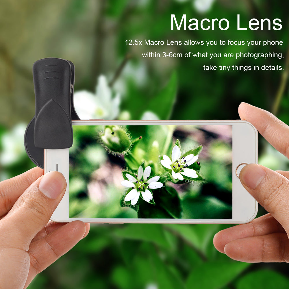 2 in 1 Clip-on Phone Camera Lens Kits 0.45X Super Wide Angle 12.5X Macro APEXEL 