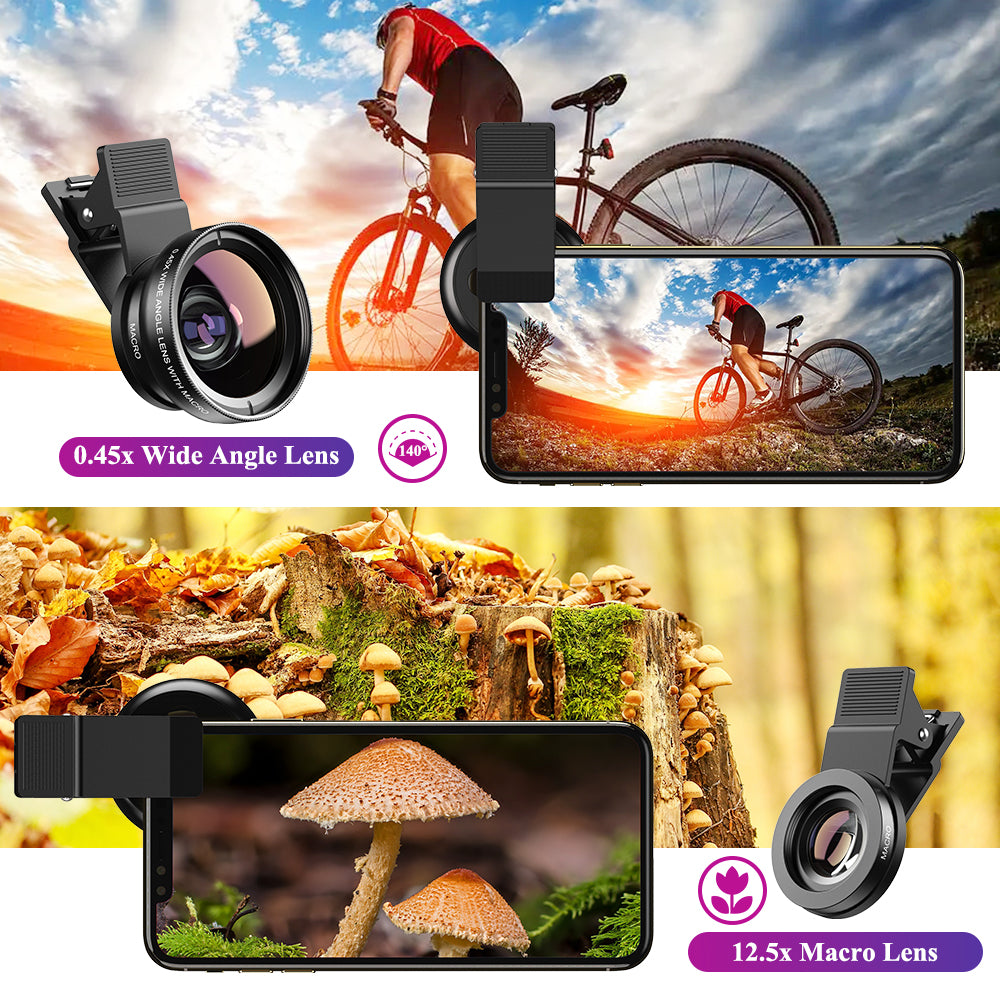 2 in 1 Clip-on Phone Camera Lens Kits 0.45X Super Wide Angle 12.5X Macro APEXEL 
