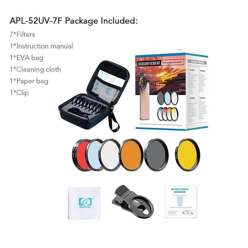 Phone Lens Kits 0.45X Wide Angle Macro 37/52mm CPL ND32 Full Color Filter Mobile Photography Accessories APEXEL 