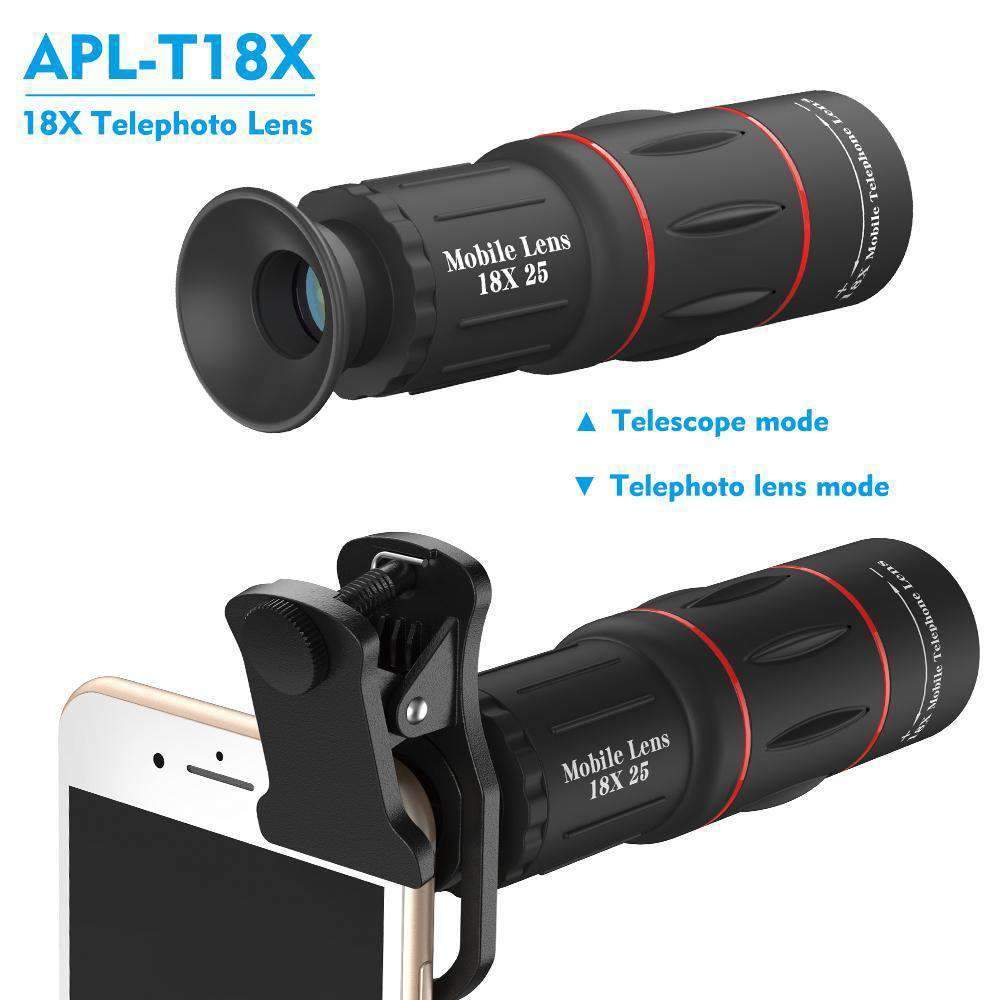 18X Telescope Fisheye Wide Angle Macro 4in1 Lens Kit with Tripod Clip for Phone APEXEL 