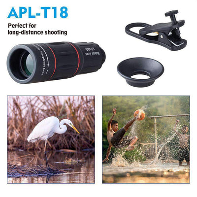 18X Telescope Fisheye Wide Angle Macro 4in1 Lens Kit with Tripod Clip for Phone APEXEL 