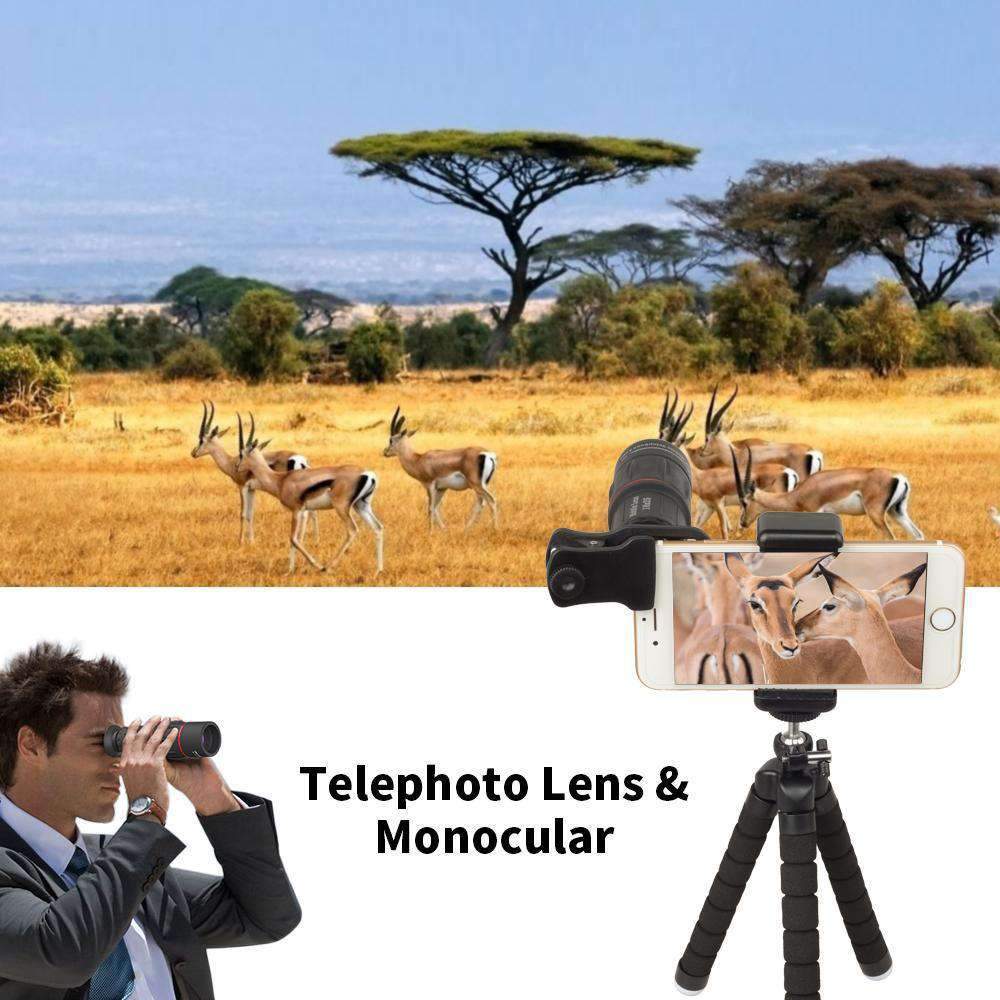 18X Telescope Fisheye Wide Angle Macro 4in1 Lens Kit with Tripod Clip for Phone APEXEL 