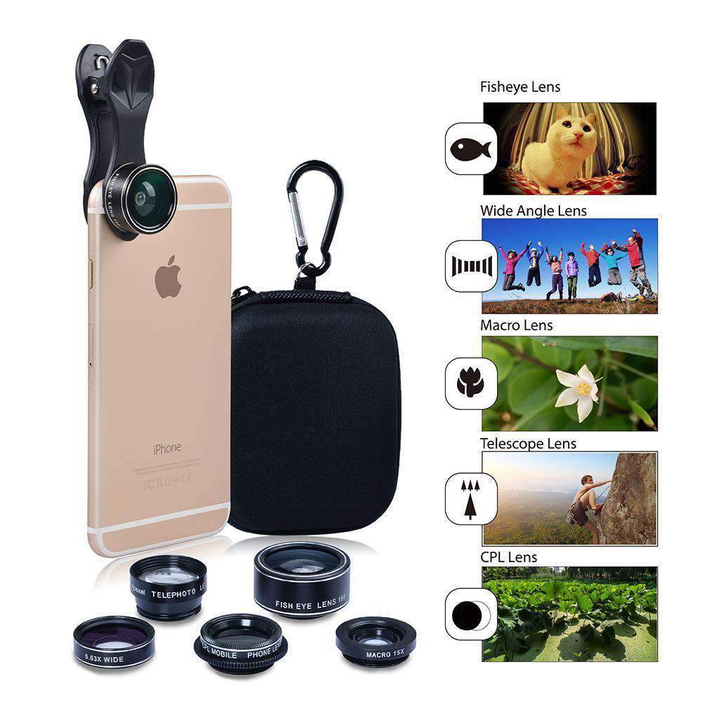 5in1 Clip-on Mobile Phone Lens Kits Wide Angle Macro Fisheye Telescope CPL APEXEL 