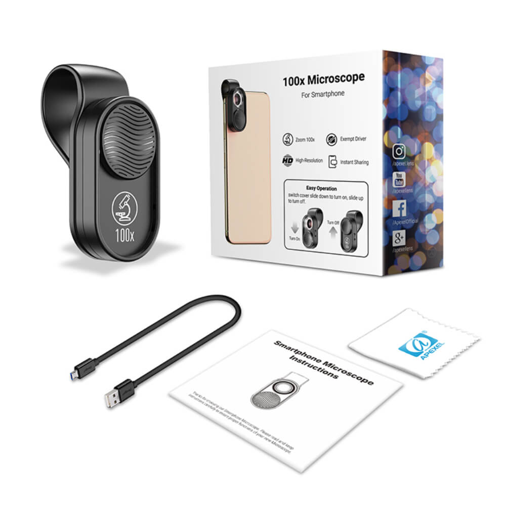Mobile LED 100X Microscope Lens Mobile Photography Accessories APEXEL 