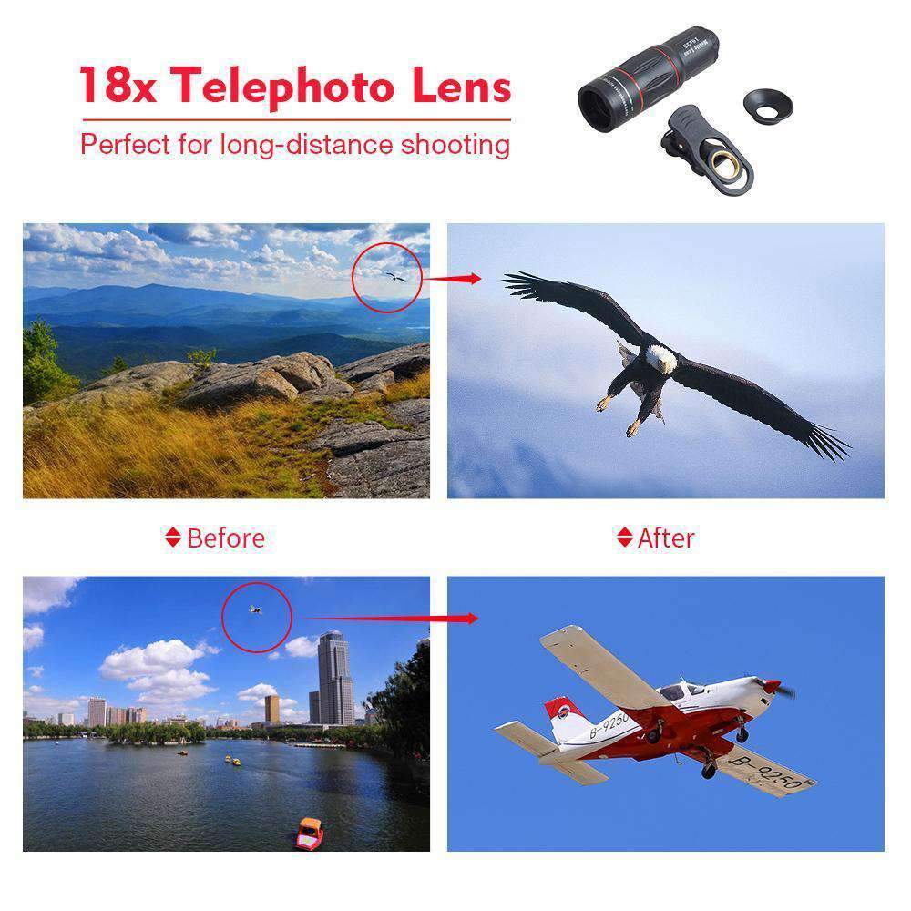 18X Telescope Fisheye Wide Angle Macro 4in1 Lens Kit With Tripod Clip APEXEL 