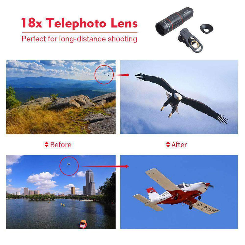 18X Telescope Fisheye Wide Angle Macro 4in1 Lens Kit With Tripod Clip APEXEL 