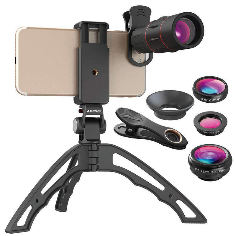 18X Telescope Fisheye Wide Angle Macro 4in1 Lens Kit With Tripod Clip APEXEL Full 18X Lens Kit 