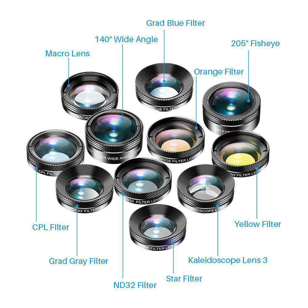 11 in 1 Cell Phone Camera Optical Filter Lens Kits With Clip Mobile Photography Accessories APEXEL 
