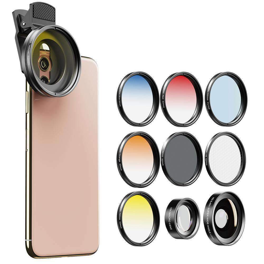 Phone Lens Kits 0.45X Super Wide Angle Macro 37/52mm CPL ND32 Grad Color Filter Mobile Photography Accessories APEXEL 