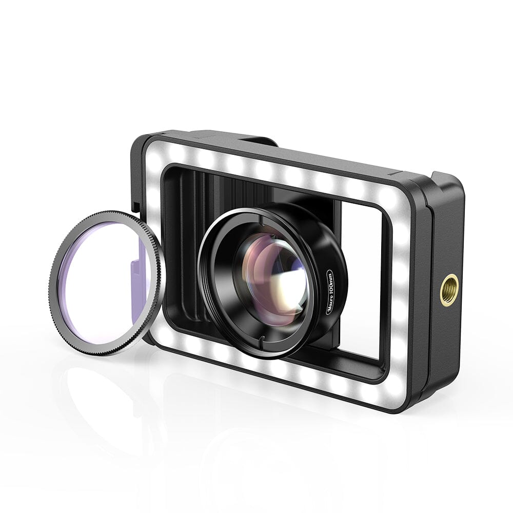 New 3 in 1 Mobile Phone Lens Clip and 100mm Macro Lens Kit with Fill Light APEXEL FL23HB100 with CPL 