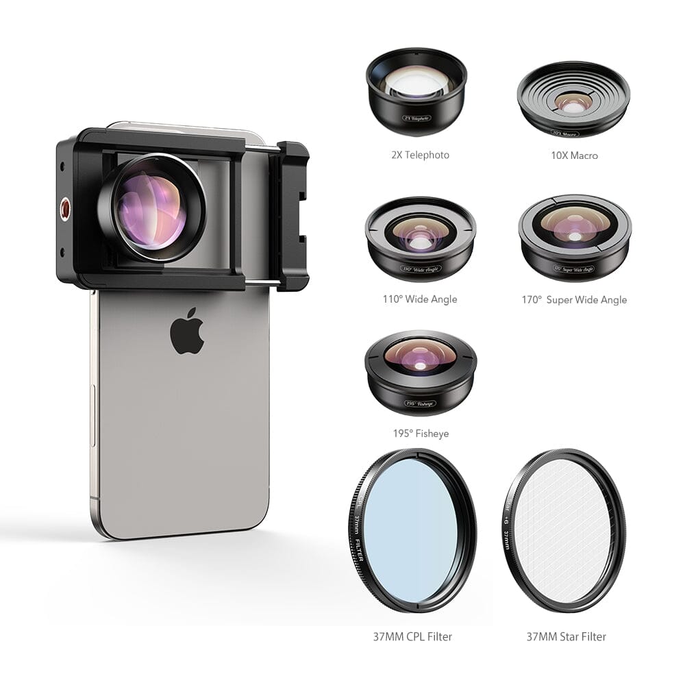 4K HD Professional 5 in 1 Lens Kit(Macro/Telephoto/Wide/Super Wide/Fisheye) APEXEL HB5 iPhone 15 Pro Max CPL+Star Filter